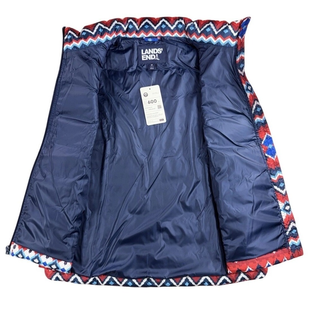 Lands' End Down Puffer Vest Women Sz Large Fair Isle Chevron Aztec Cozy Outdoors - Picture 8 of 15